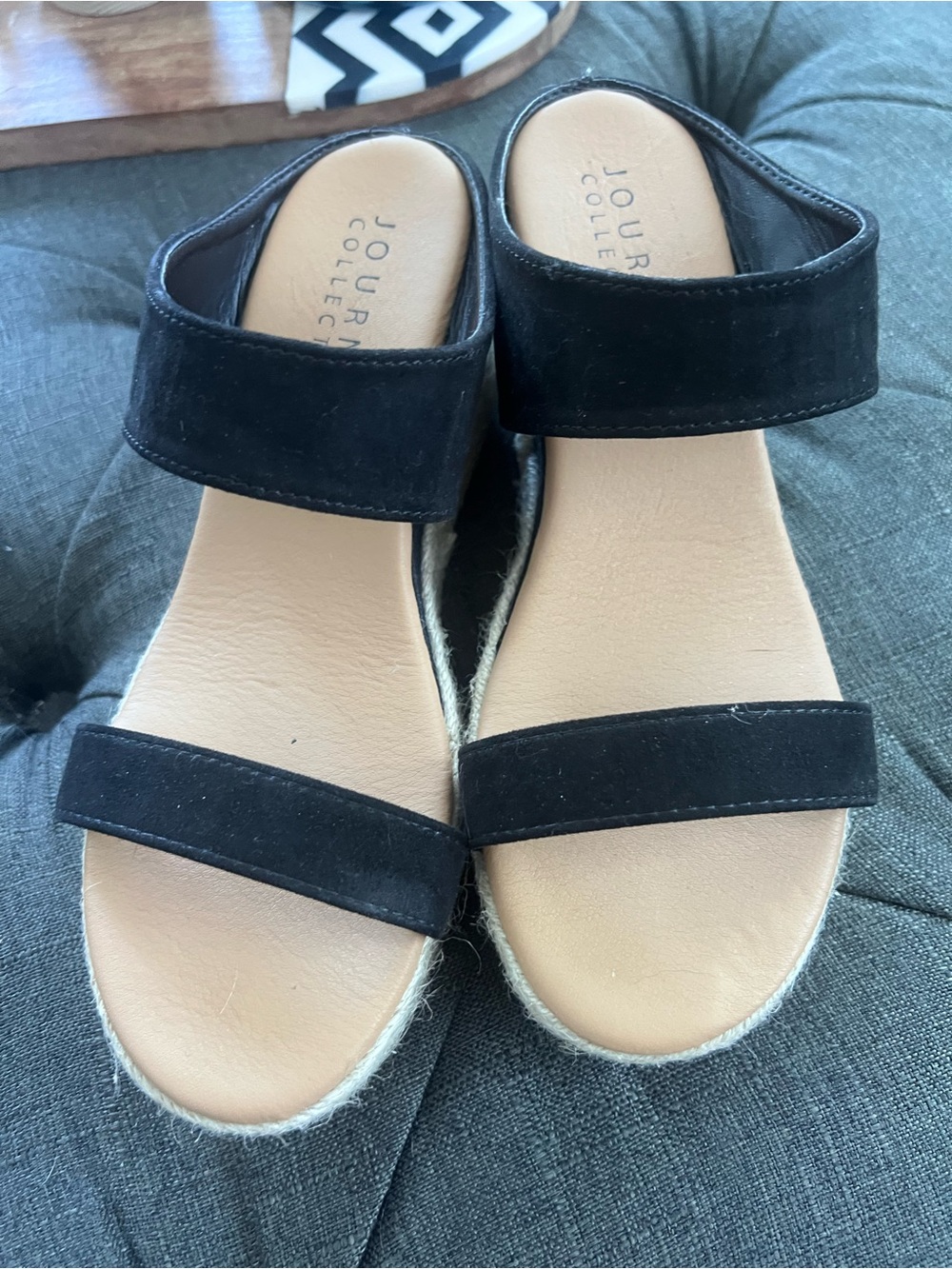 Journee Collection Black Dual-Strap Espadrille Slide Sandals